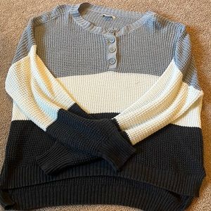 Three striped sweater (blue,black,and white)
